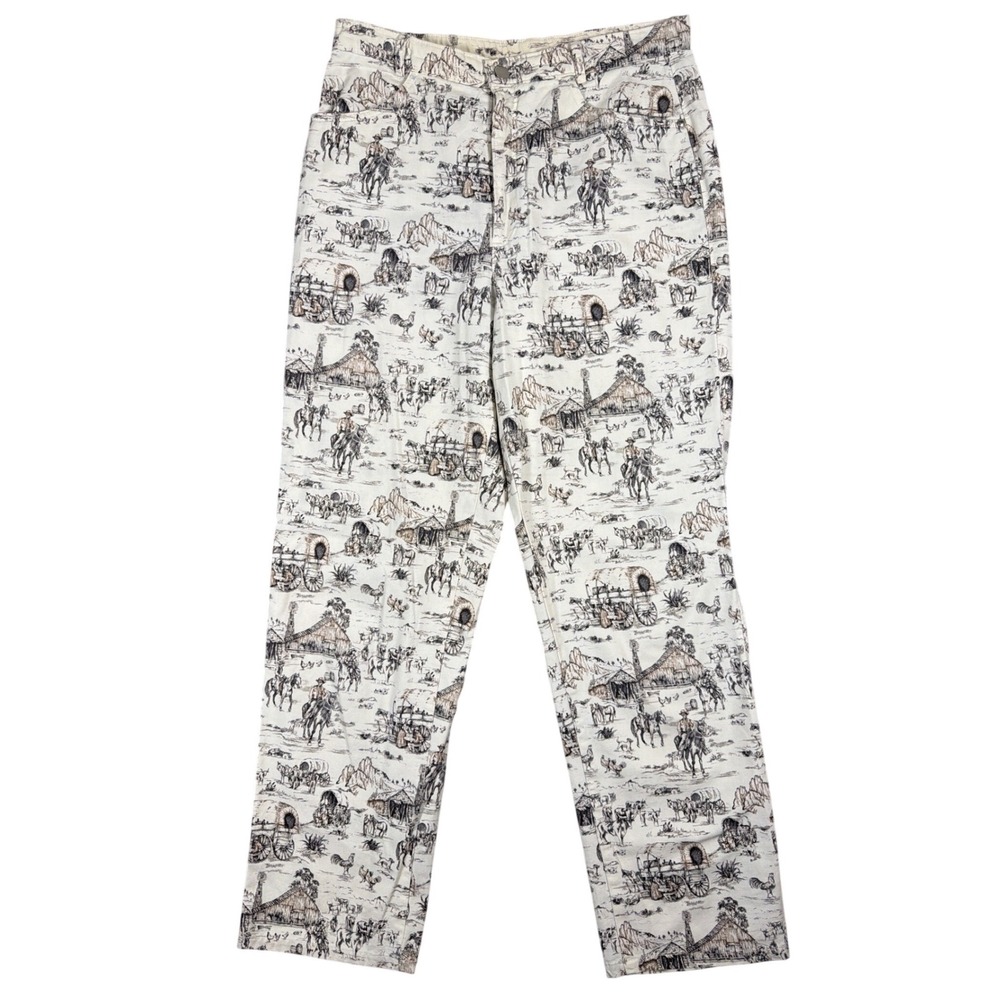 Monterey Bay Western Toile Print Jeans Womens 10 High Rise Straight Leg USA Made